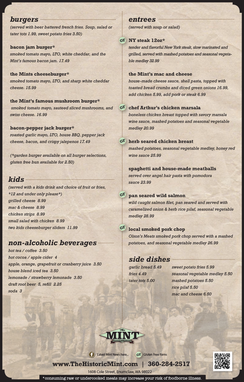 Mint Menu | The Historic Mint Restaurant and Alehouse